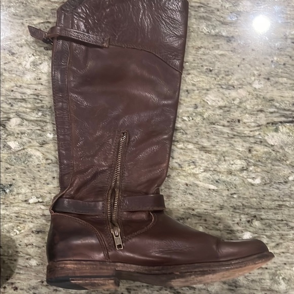 FRYE Tall Brown Leather Strap Pull On Riding Boot 76844 Womens Size 9B - Picture 6 of 8